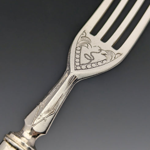 Around 1900 British antique silver plated cutlery 12 pair set in wooden box Walker & Hall